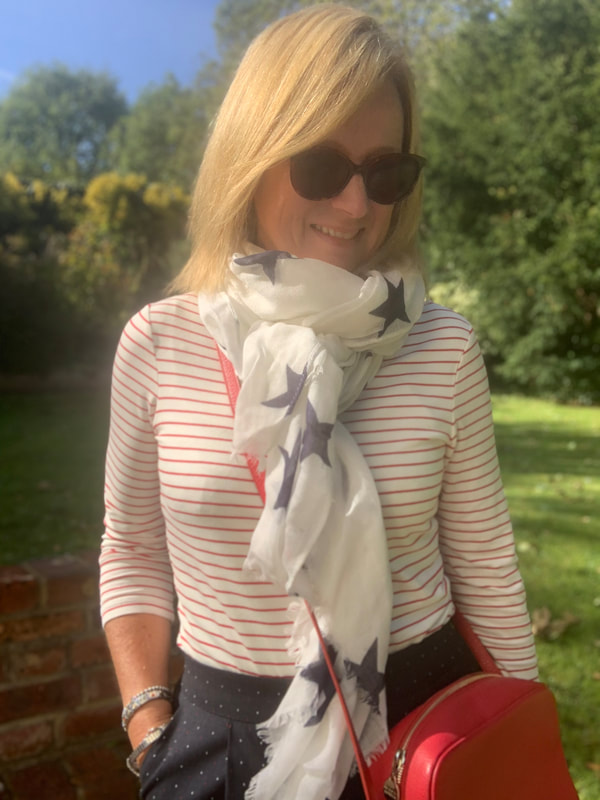red breton top, outfit ideas, style for women over 50