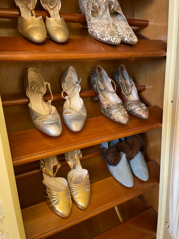 Vintage shoes on display in Lady Baillie's dressing room at Leeds Castle