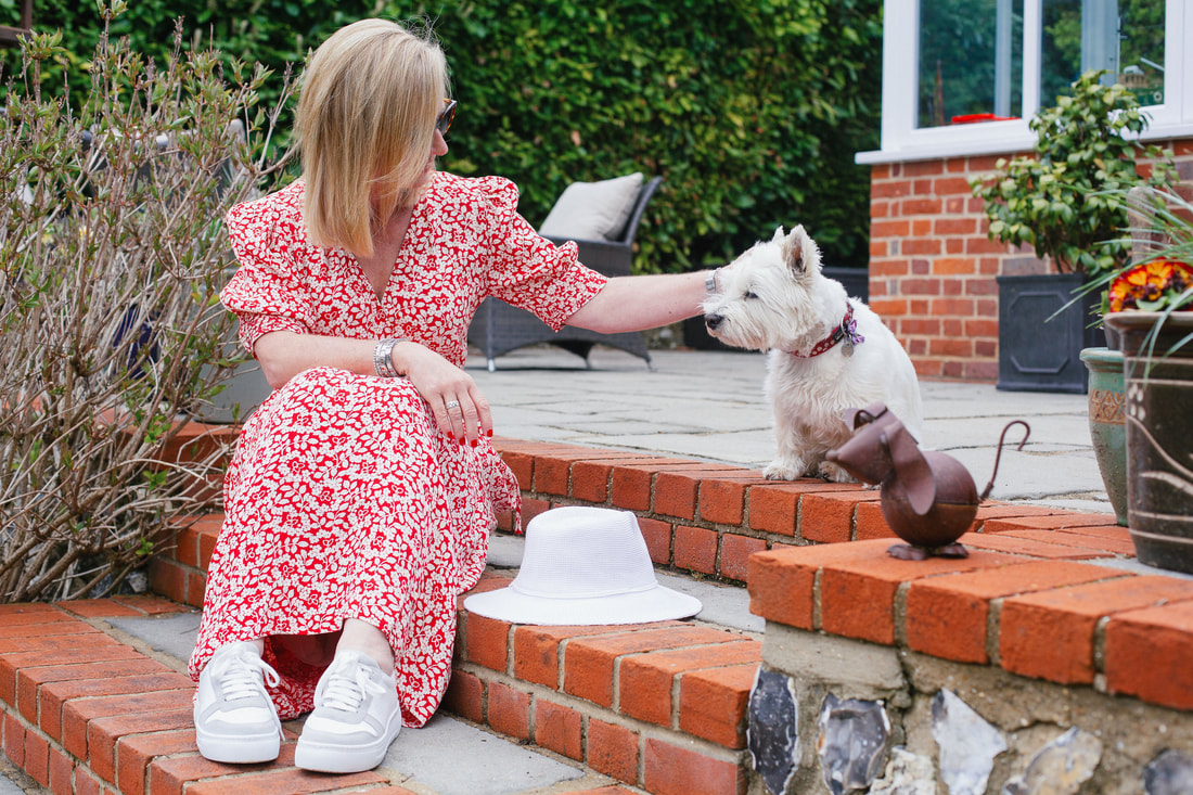 woman with westie, comfortable shoes, wider fit shoes from Hotter