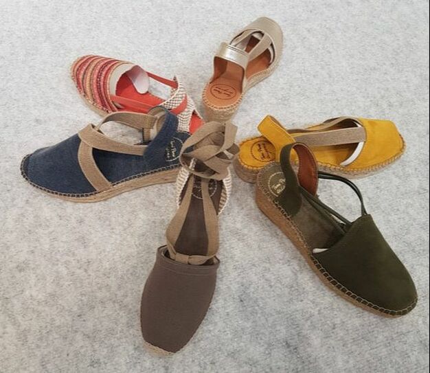 espadrille sandals yellow, gold, khaki, blue and coral