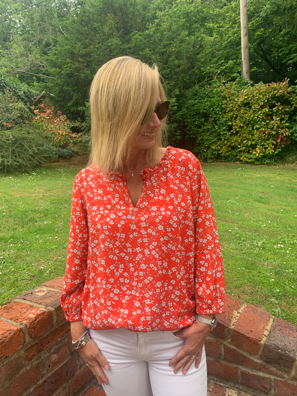 Red daisy blouse from Cream | 50 and Fab