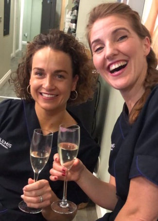 Celebrating with Sunrise Health & Beauty Salon in Marlow, staff drinking champagne