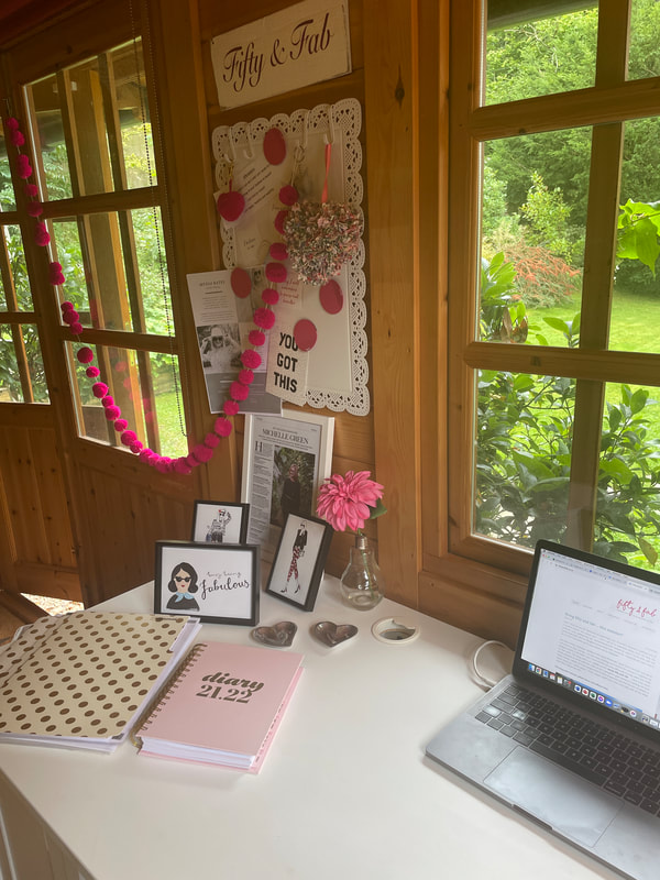 Home office desk set up | log cabin in garden