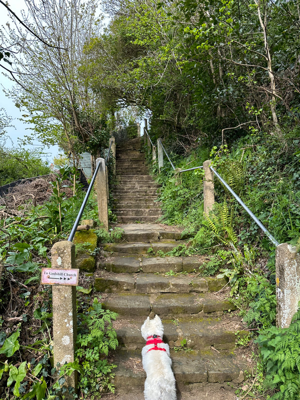 steps up to the church at godshill on the isle of wight