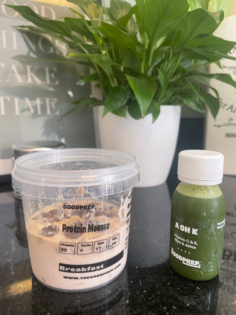 The Good Prep Protein Mousse and a Green Juice for breakfast