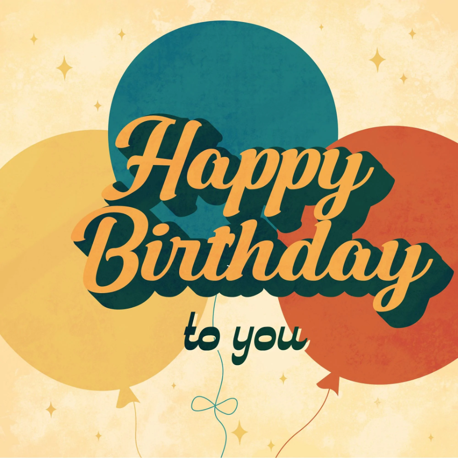 happy birthday to you card with red yellow and blue balloons and yellow stars