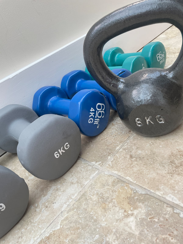 a selection of weights for use at home